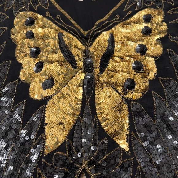 Vintage 80’s 100% Silk Shomax Sequin Butterfly Blouse Women’s XL Glam Festival - Picture 3 of 8